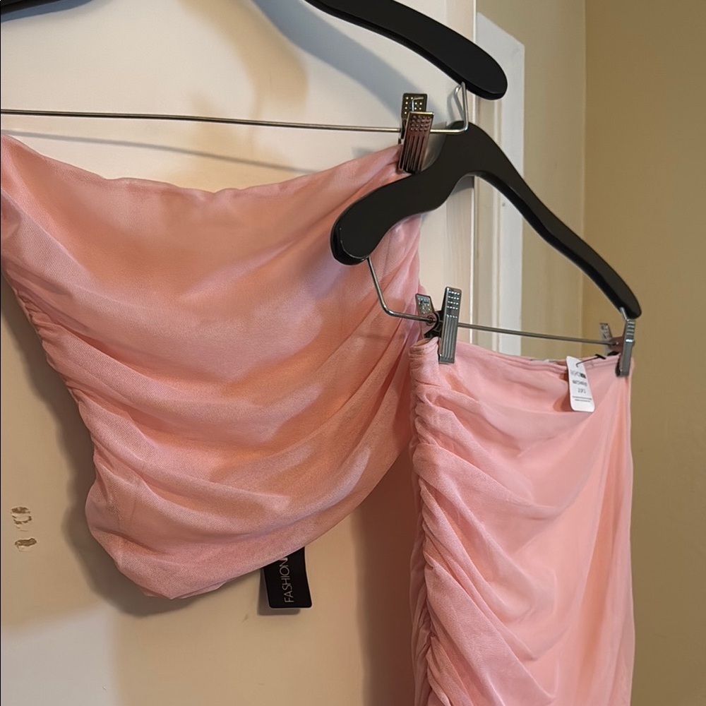 Fashion Nova Blush Mesh Skirt Set